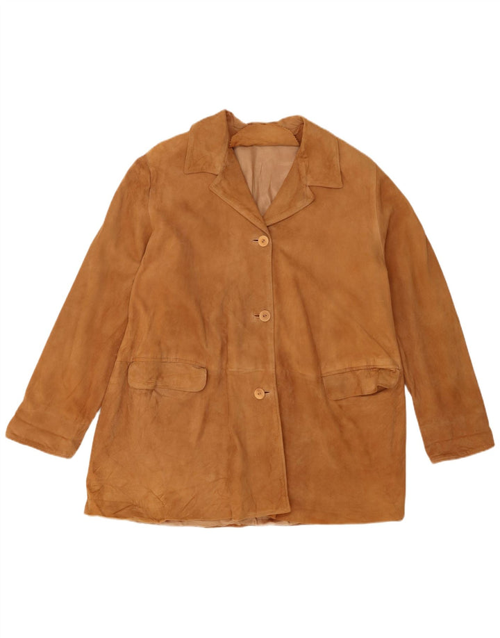 Vintage Womens 3 Button Suede Blazer Jacket EU 48 2XL Beige Leather