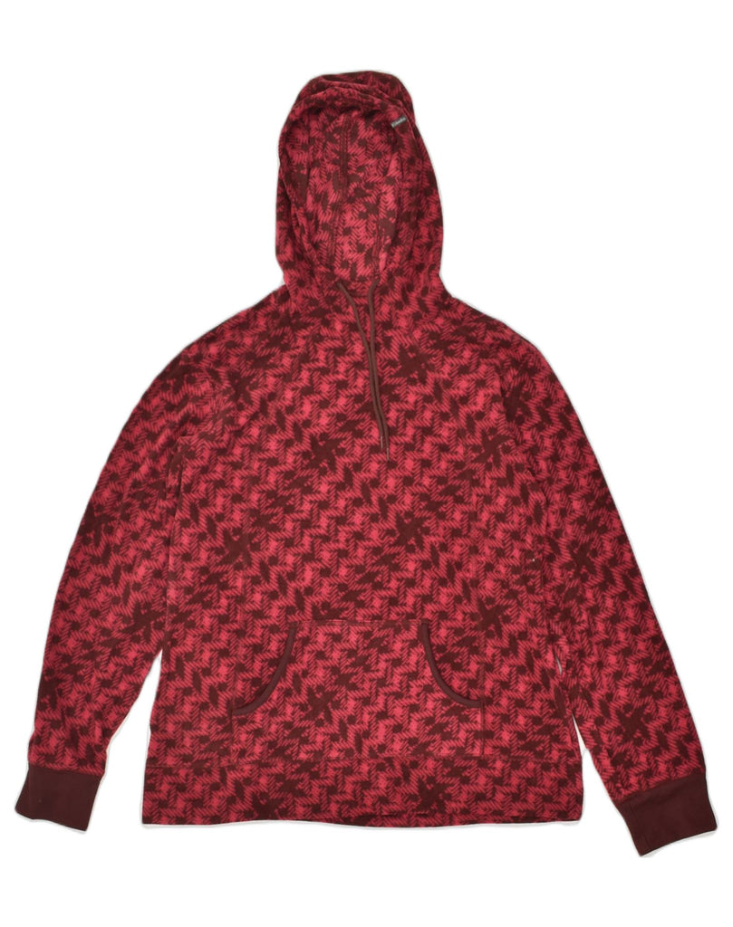 COLUMBIA Womens Fleece Hoodie Jumper UK 14 Large Red Herringbone Polyester | Vintage Columbia | Thrift | Second-Hand Columbia | Used Clothing | Messina Hembry 