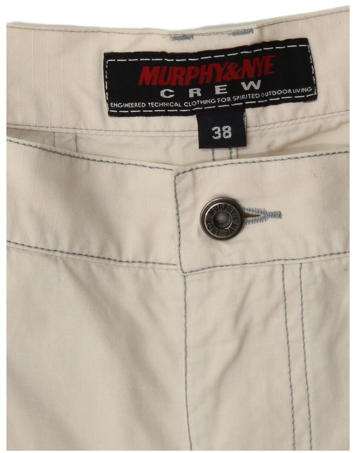 Murphy & Nye Mens Graphic Cargo Shorts W38 XL White Cotton