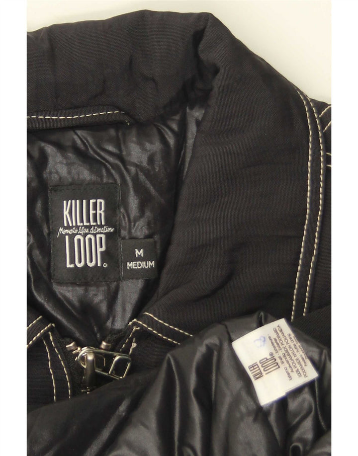 Killer Loop Mens Graphic Bomber Jacket UK 38 Medium Black Polyamide