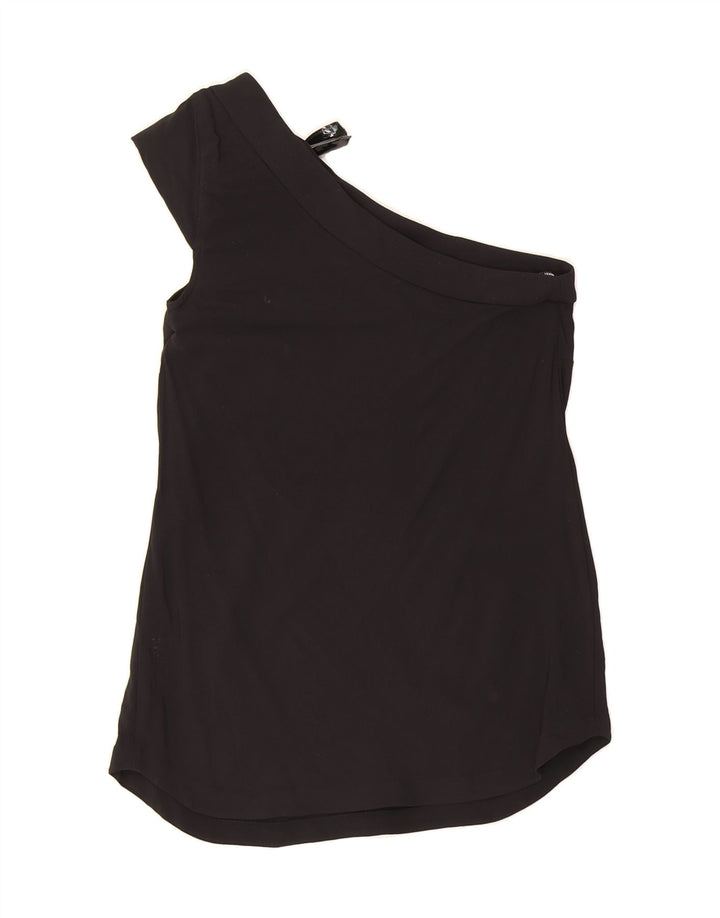 TRUSSARDI Womens One Shoulder Top UK 10 Small Black Viscose Vintage Trussardi and Second-Hand Trussardi from Messina Hembry 