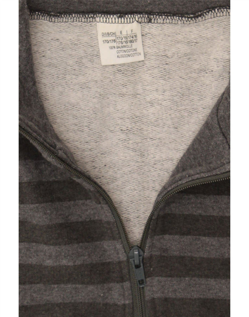 VINTAGE Boys Graphic Zip Neck Sweatshirt Jumper 15-16 Years Grey Striped Vintage Vintage and Second-Hand Vintage from Messina Hembry 