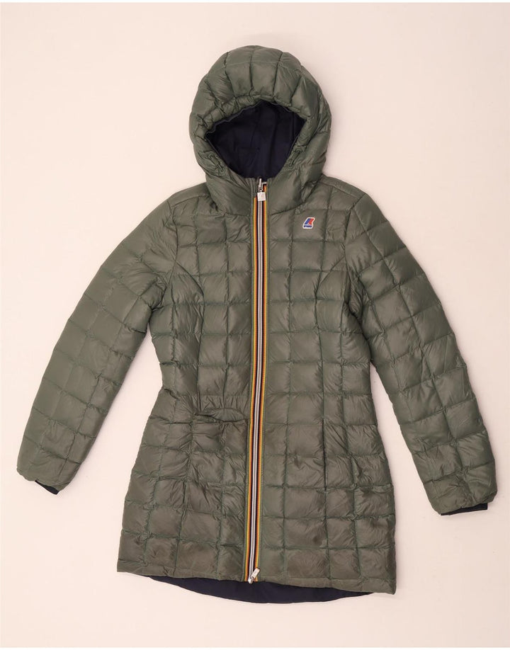 K-Way Womens Hooded Reversible Windbreaker Coat UK 8 Small Navy Blue