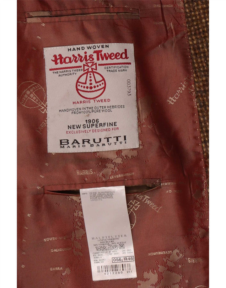 Harris Tweed Mens 2 Button Blazer Jacket UK 46 3XL Brown Virgin Wool