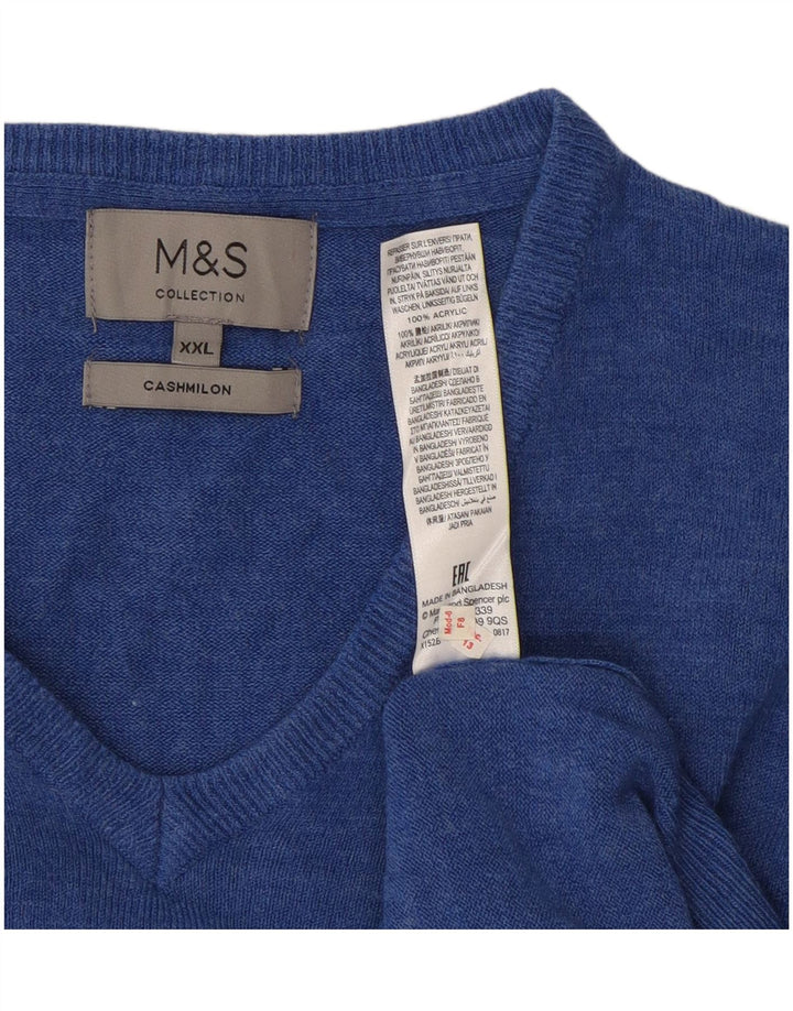 Marks & Spencer Mens V-Neck Jumper Sweater 2XL Blue Acrylic
