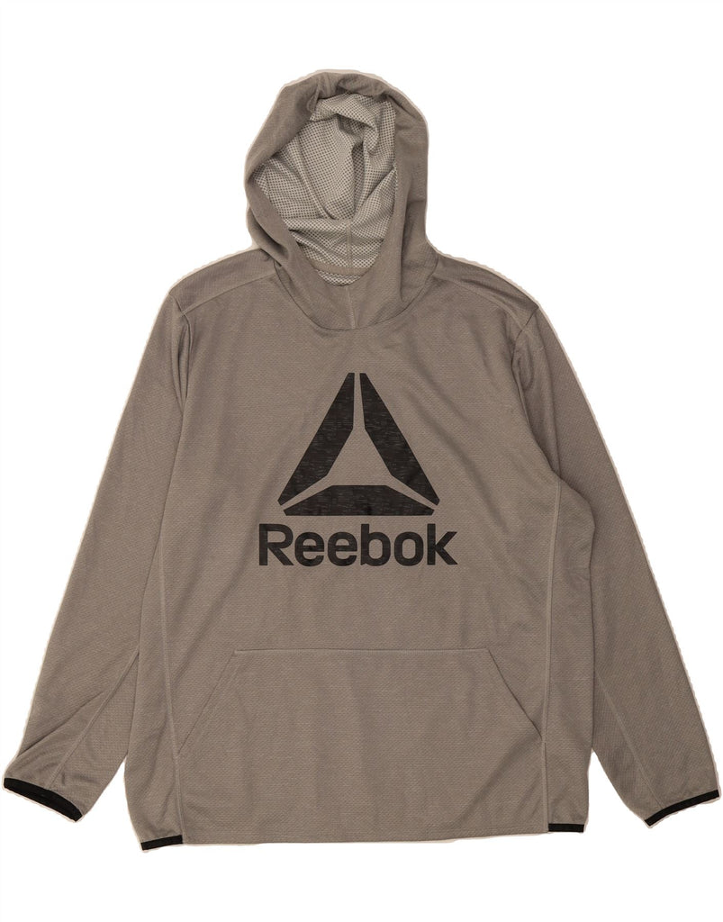 REEBOK Mens Graphic Hoodie Jumper XL Grey Polyester Vintage Reebok and Second-Hand Reebok from Messina Hembry 