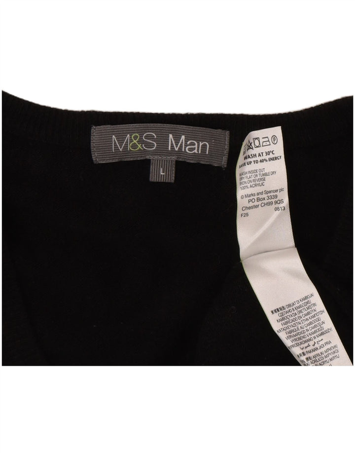 Marks & Spencer Mens V-Neck Jumper Sweater Large Black Acrylic