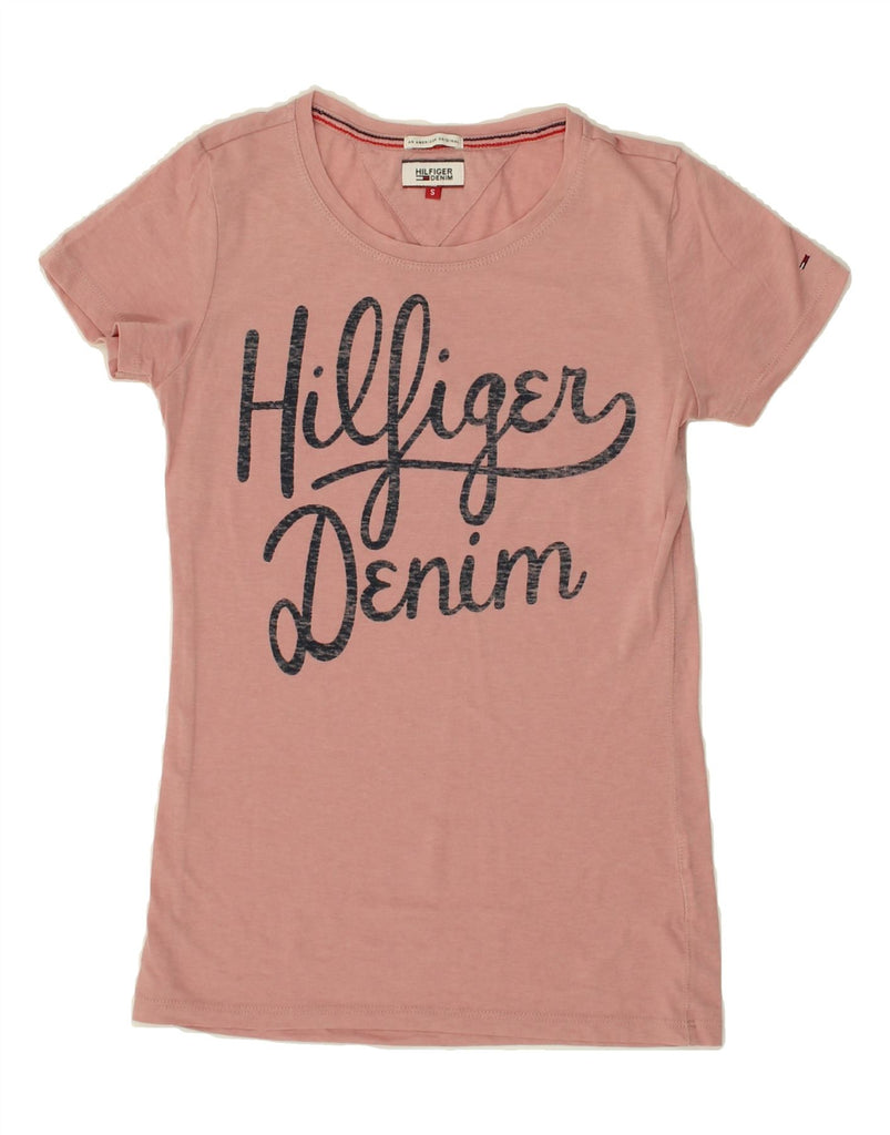 TOMMY HILFIGER Womens Graphic T-Shirt Top UK 8 Small Pink Vintage Tommy Hilfiger and Second-Hand Tommy Hilfiger from Messina Hembry 