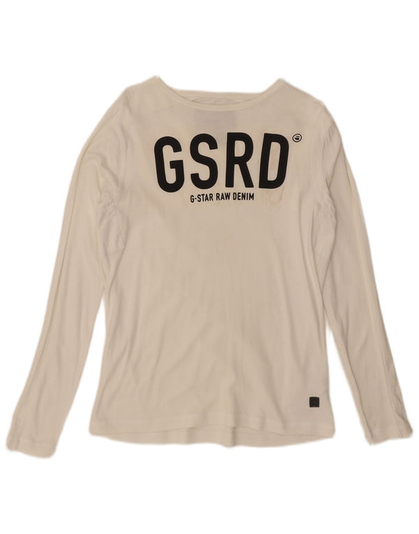 G-Star Womens Graphic Top Long Sleeve UK 14 Large White Cotton