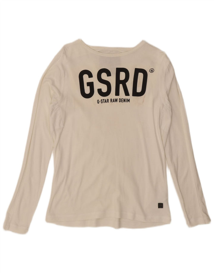 G-Star Womens Graphic Top Long Sleeve UK 14 Large White Cotton