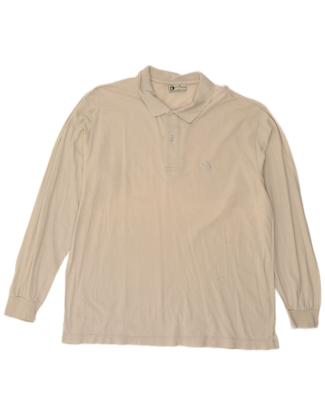 SERGIO TACCHINI Mens Long Sleeve Polo Shirt IT 52 Large Off White Cotton