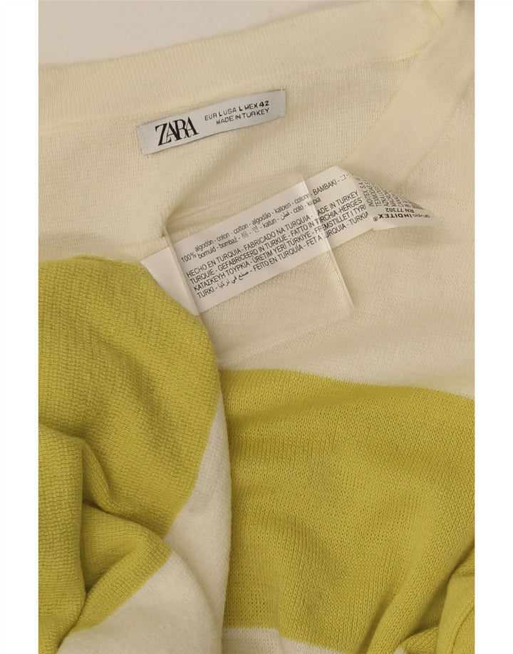 Zara Mens T-Shirt Top Large Off White Colourblock Cotton