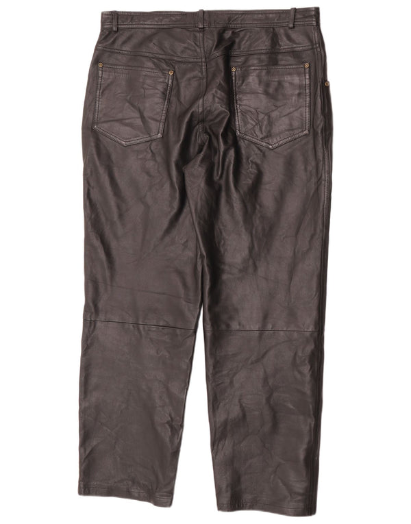 Angelo Litrico Mens Straight Leather Trousers W38 L30 Black