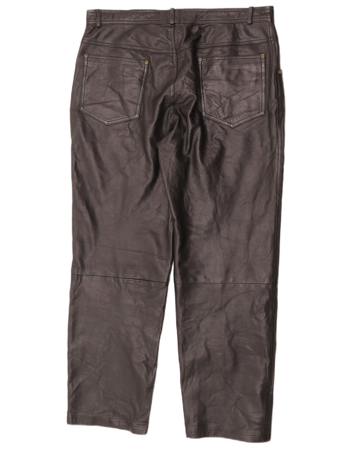 Angelo Litrico Mens Straight Leather Trousers W38 L30 Black