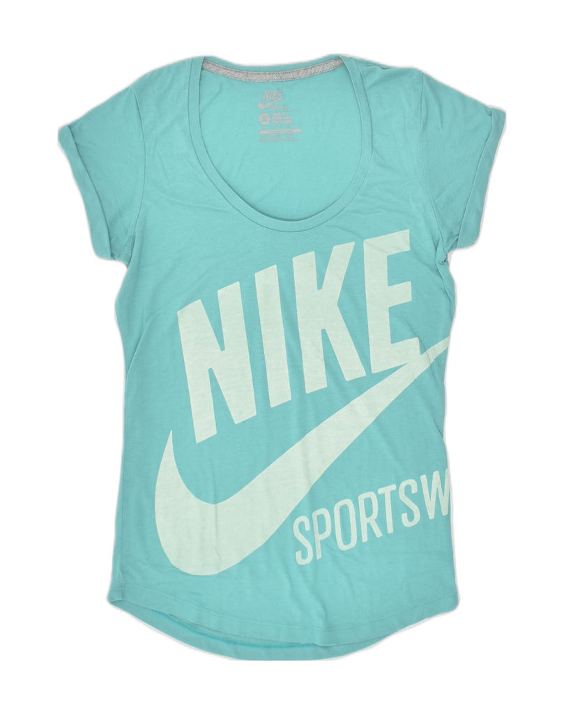 NIKE Womens Graphic T-Shirt Top UK 10 Small Blue Cotton | Vintage Nike | Thrift | Second-Hand Nike | Used Clothing | Messina Hembry 