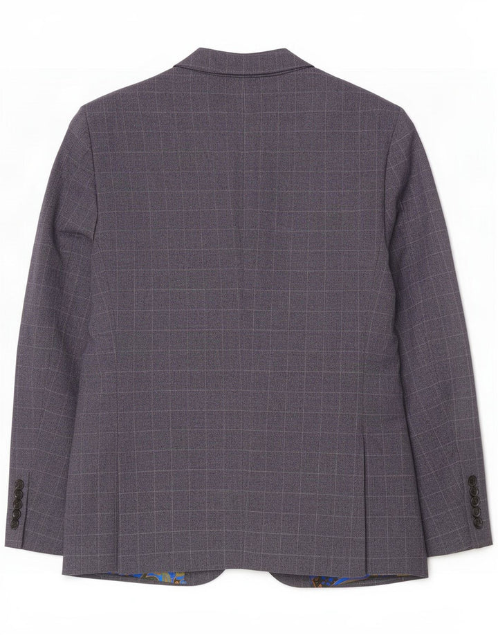 Marks & Spencer Mens Short 2 Button Blazer Jacket UK 42 XL Navy Blue Check