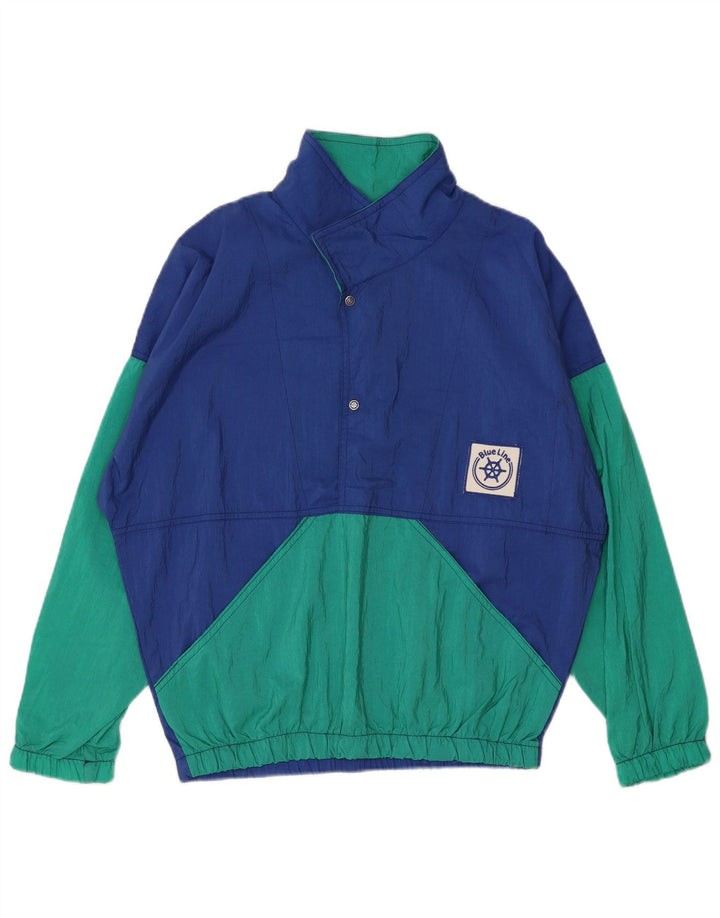 Vintage Mens Pullover Tracksuit Top Jacket XL Blue Colourblock Polyamide