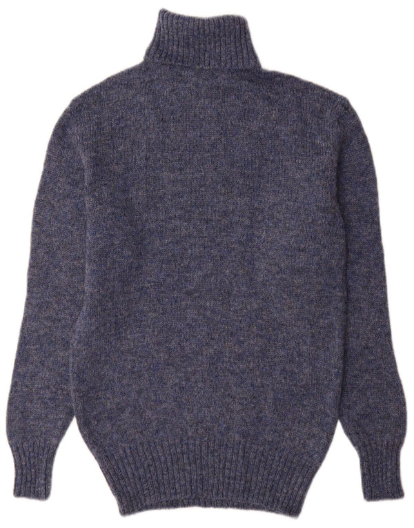 Vintage Mens Roll Neck Jumper Sweater Small Blue New Wool