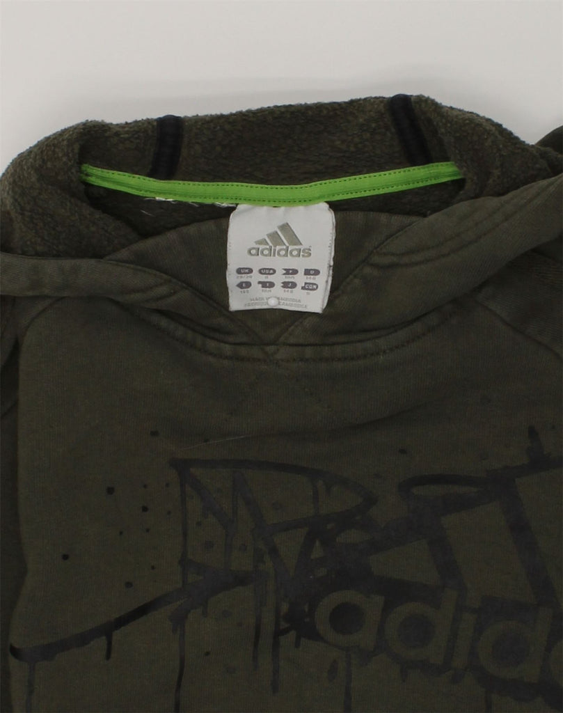 ADIDAS Boys Graphic Hoodie Jumper 9-10 Years Khaki Cotton | Vintage Adidas | Thrift | Second-Hand Adidas | Used Clothing | Messina Hembry 