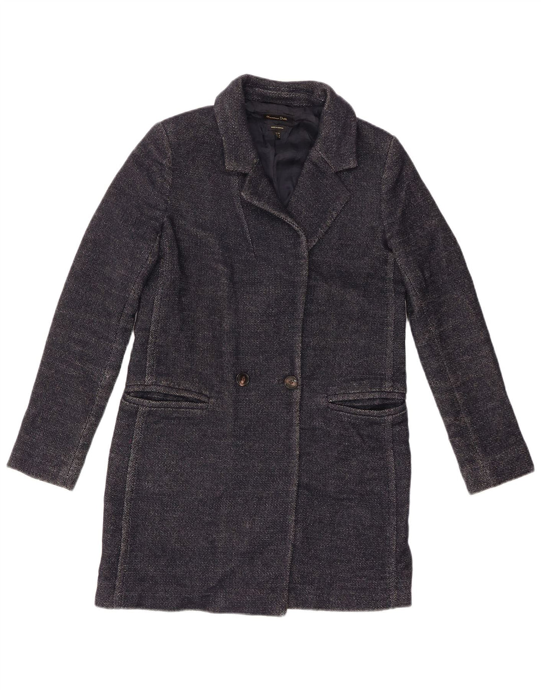 Massimo Dutti Womens Overcoat EU 36 XS Navy Blue Wool