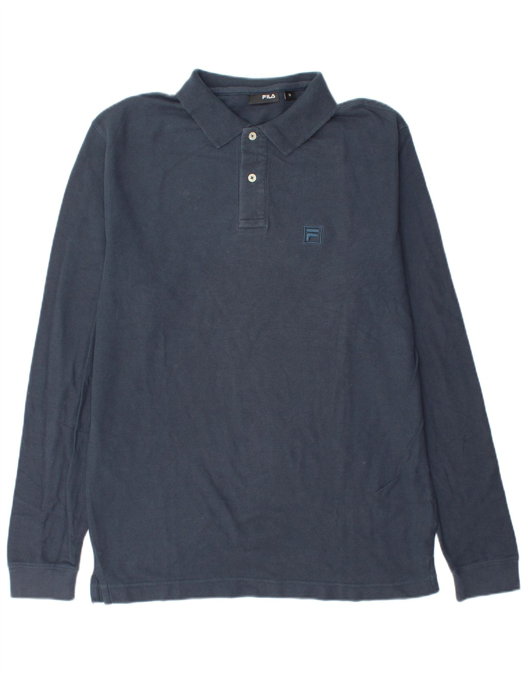 Fila Mens Long Sleeve Polo Shirt Medium Navy Blue Cotton