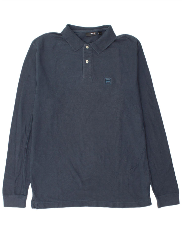 Fila Mens Long Sleeve Polo Shirt Medium Navy Blue Cotton