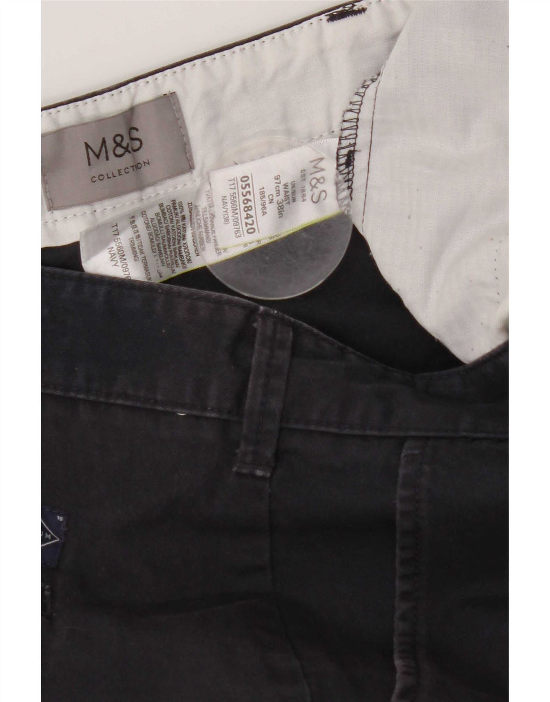 Marks & Spencer Mens Chino Shorts W38 XL Navy Blue Cotton