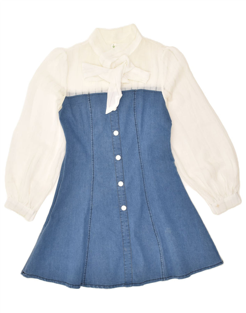 VINTAGE Girls Front Tie Long Sleeve Denim Dress 12-13 Years Large Blue | Vintage Vintage | Thrift | Second-Hand Vintage | Used Clothing | Messina Hembry 