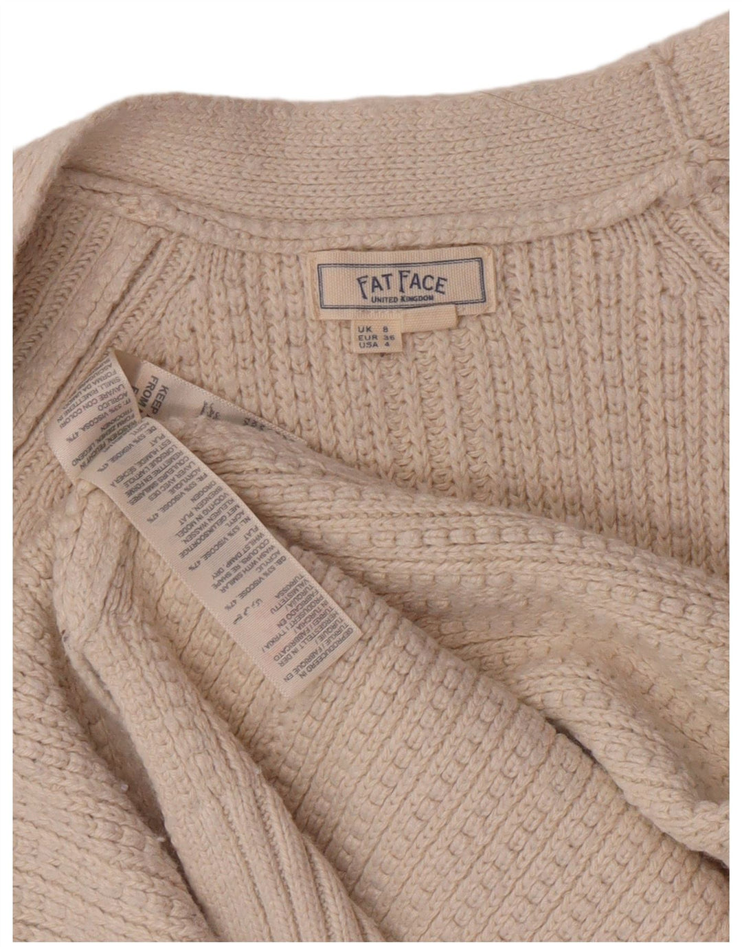 Fat Face Womens Cardigan Sweater UK 8 Small Beige Viscose Classic
