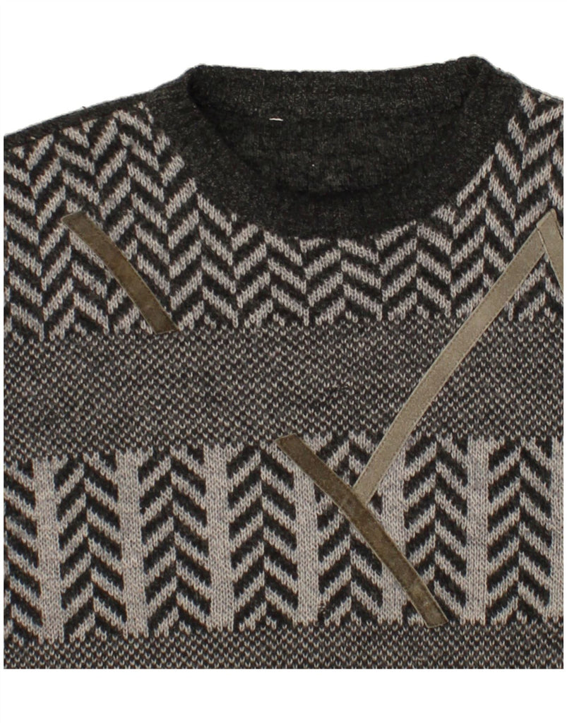 VINTAGE Mens Crew Neck Jumper Sweater Large Grey Striped | Vintage Vintage | Thrift | Second-Hand Vintage | Used Clothing | Messina Hembry 