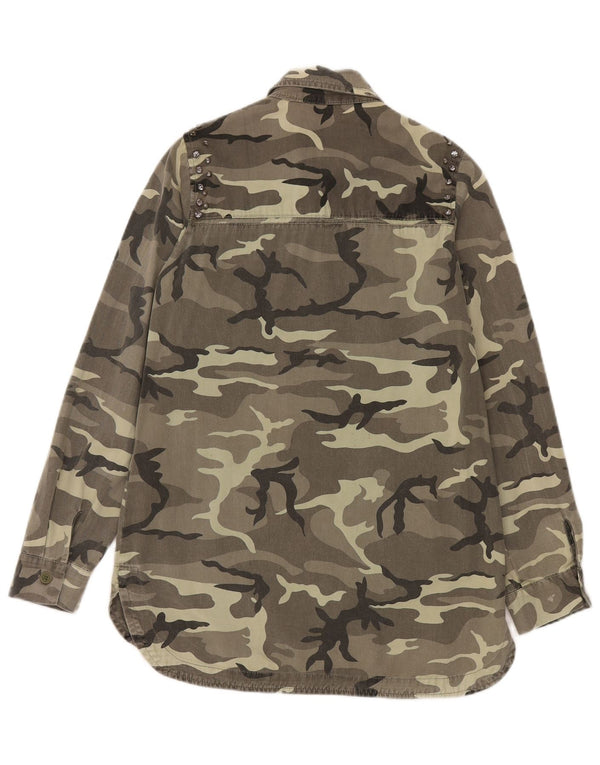 Zara Womens Trafaluc Utility Jacket UK 6 XS Green Camouflage Cotton