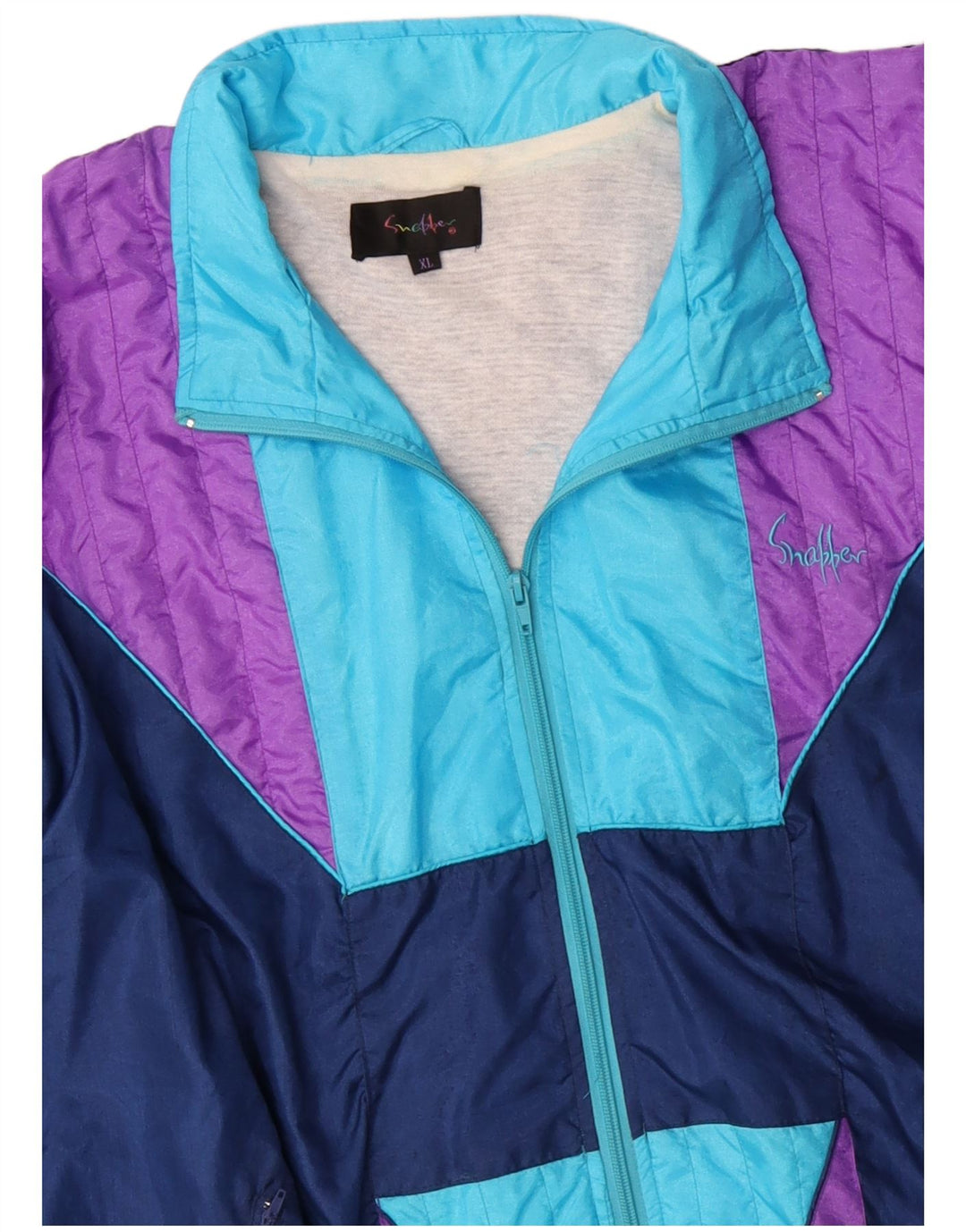 VINTAGE Mens Tracksuit Top Jacket XL Blue Colourblock Nylon