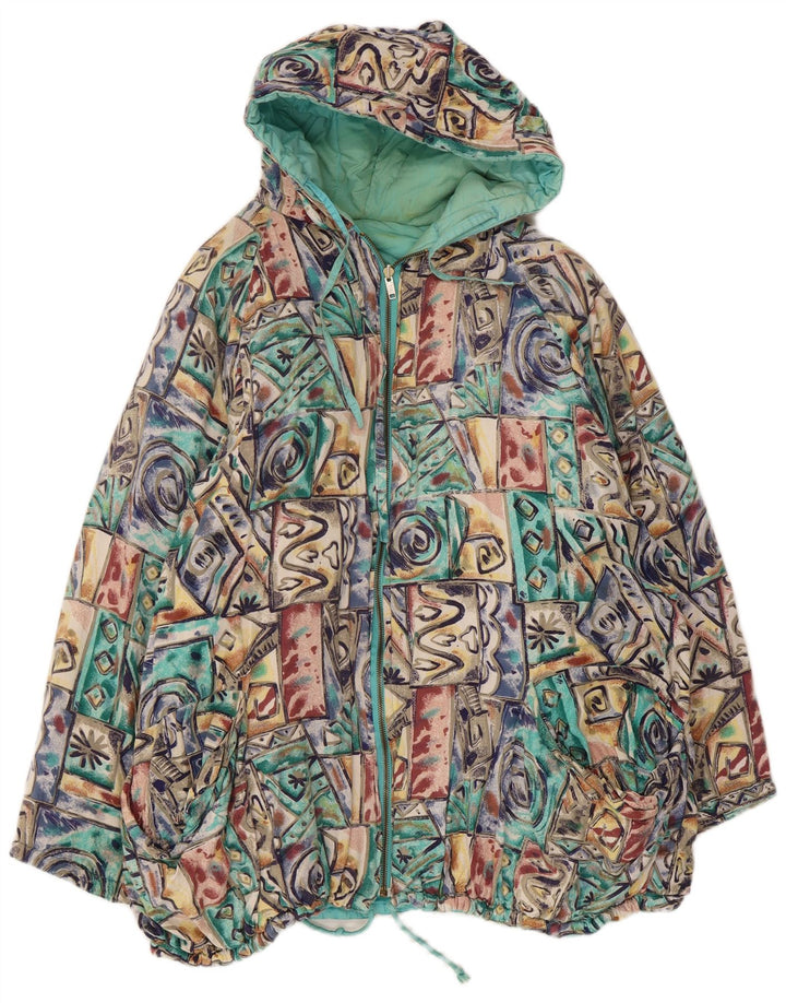 Vintage Womens Hooded Windbreaker Jacket UK 20 2XL Multicoloured Geometric