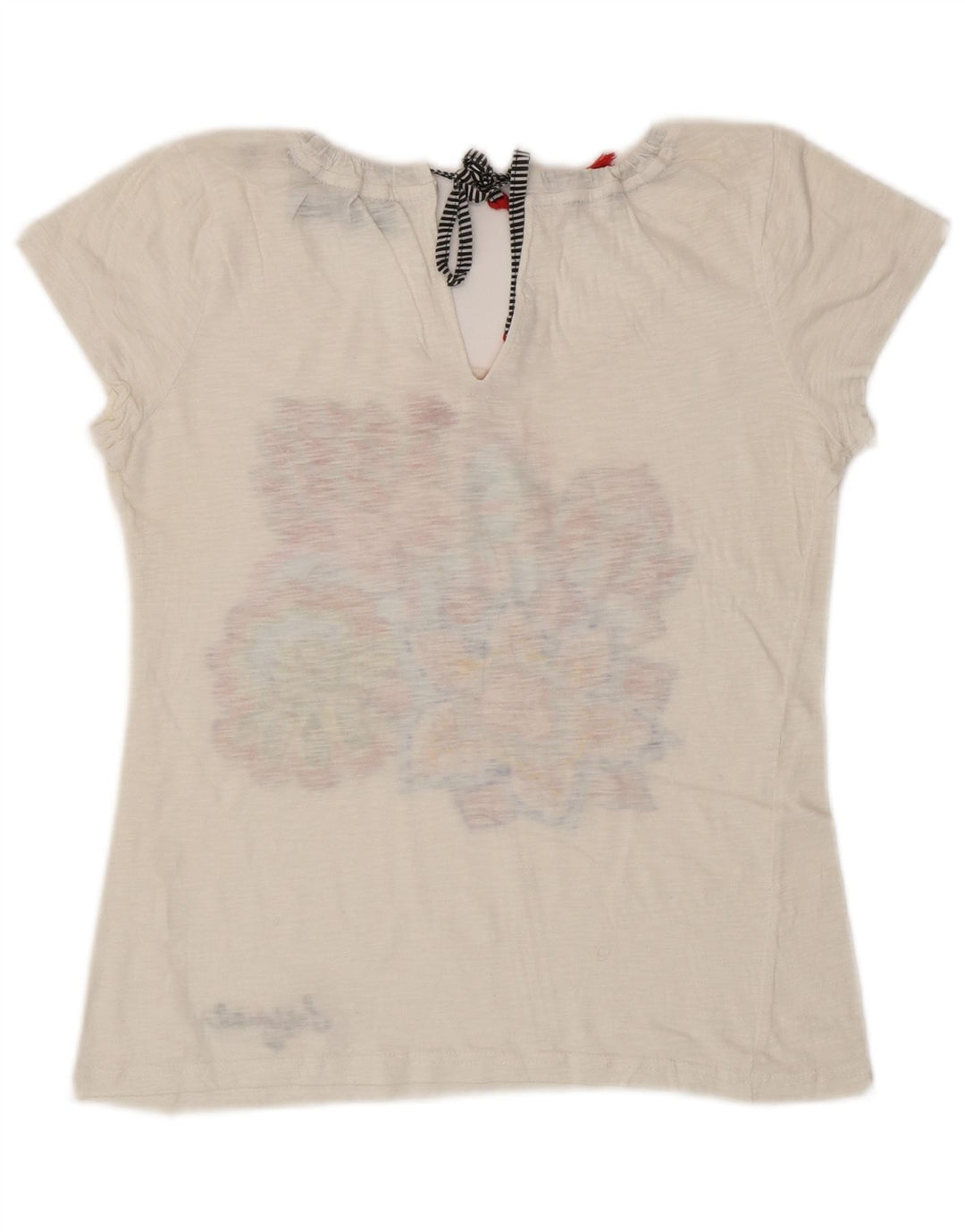 DESIGUAL Womens Graphic T-Shirt Top UK 12 Medium White Floral