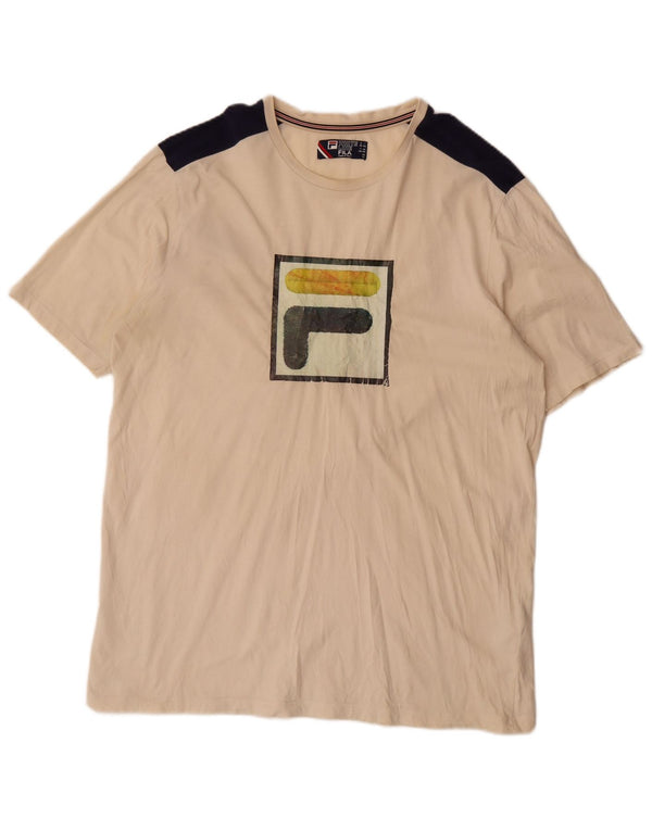 Fila Mens Graphic T-Shirt Top 2XL Beige Colourblock Cotton