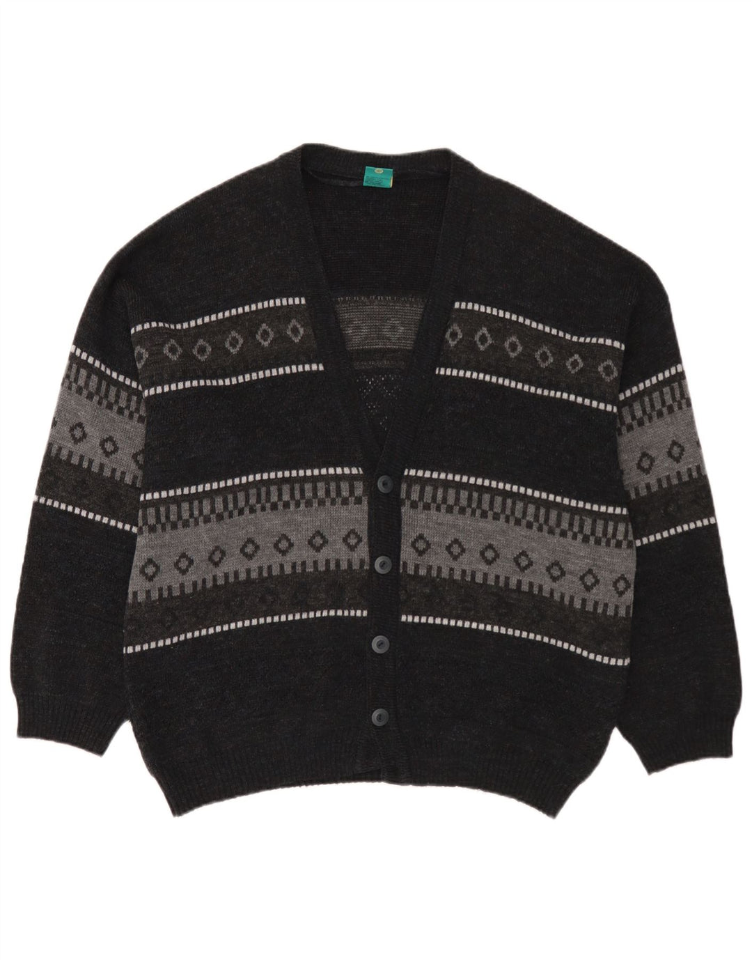 C&A Mens Canda Cardigan Sweater Large Navy Blue Fair Isle Acrylic