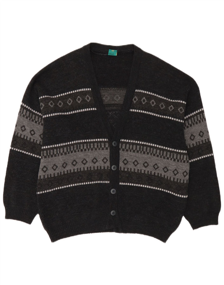 C&A Mens Canda Cardigan Sweater Large Navy Blue Fair Isle Acrylic