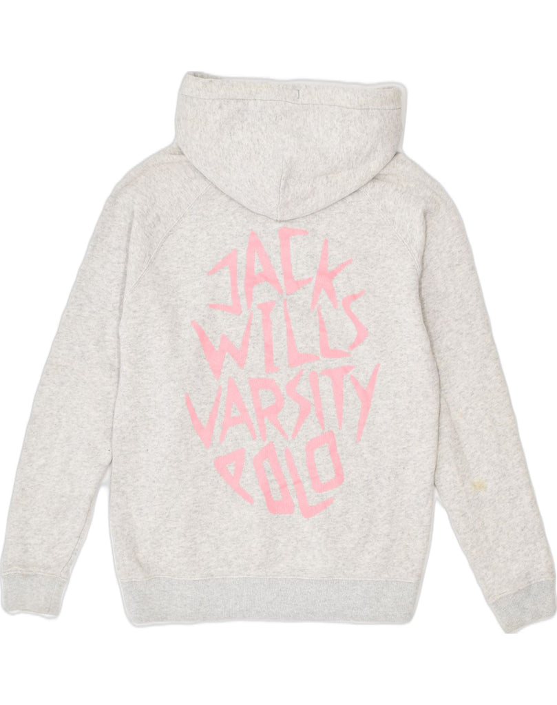 JACK WILLS Womens Graphic Hoodie Jumper UK 14 Large Grey Cotton | Vintage Jack Wills | Thrift | Second-Hand Jack Wills | Used Clothing | Messina Hembry 