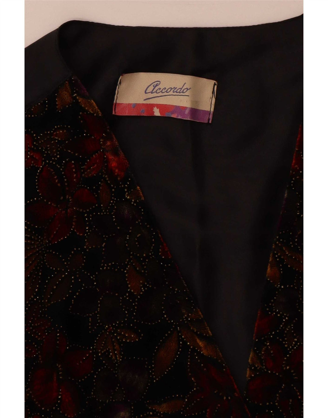 ACCORDO Womens Waistcoat UK 14 Medium Black Floral Classic