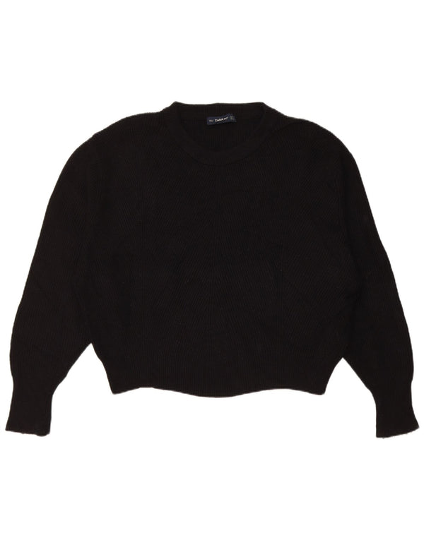 Zara Womens Oversized Crew Neck Jumper Sweater UK 14 Medium Black Viscose
