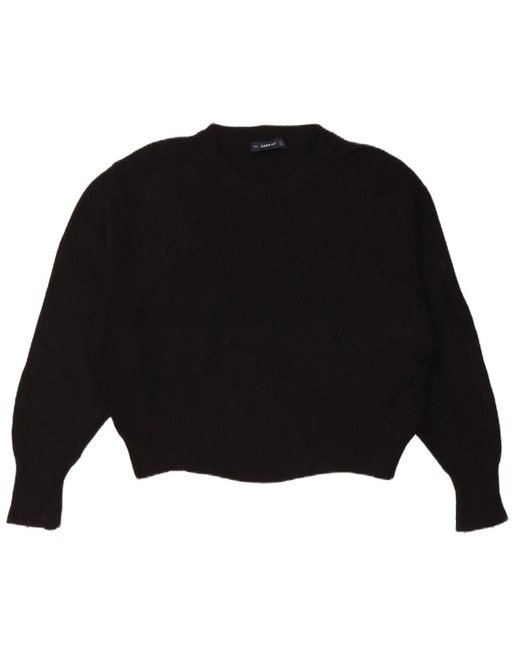 Zara Womens Oversized Crew Neck Jumper Sweater UK 14 Medium Black Viscose