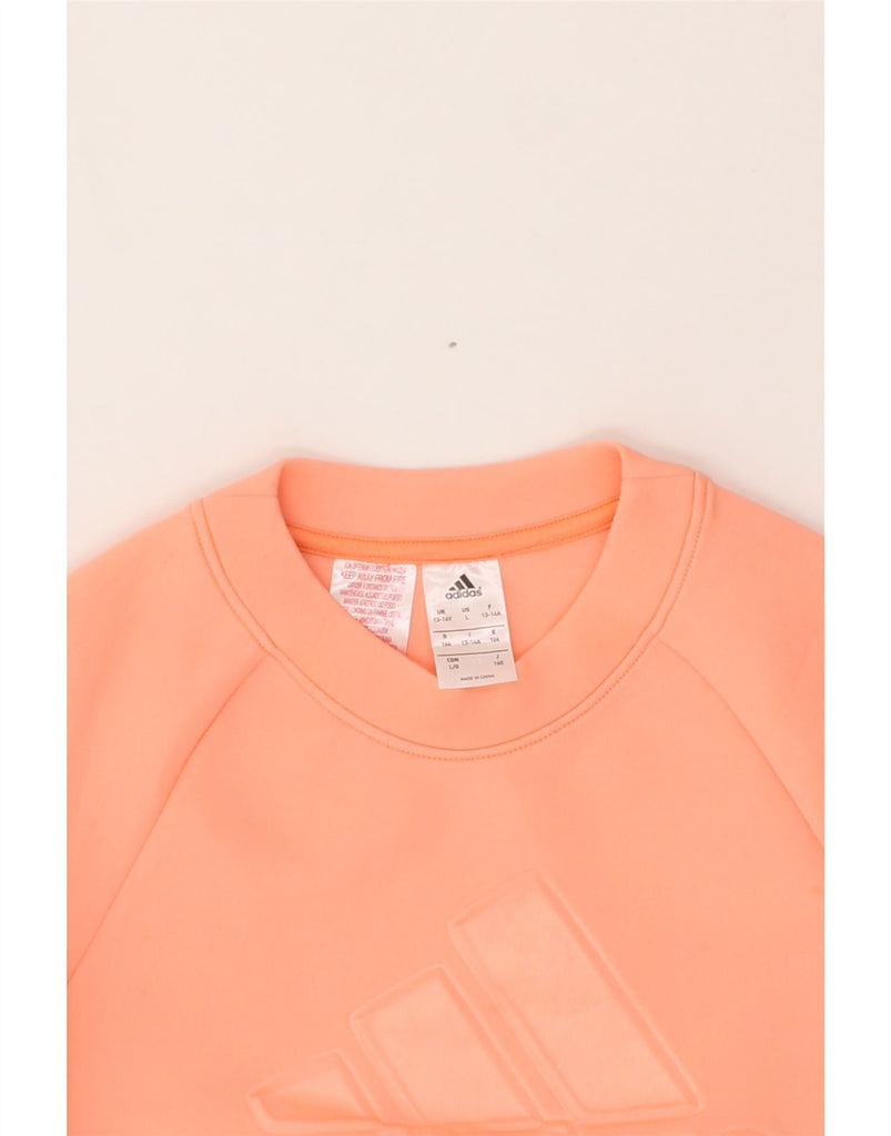 ADIDAS Girls Graphic Sweatshirt Jumper 13-14 Years Pink Polyester Vintage Adidas and Second-Hand Adidas from Messina Hembry 