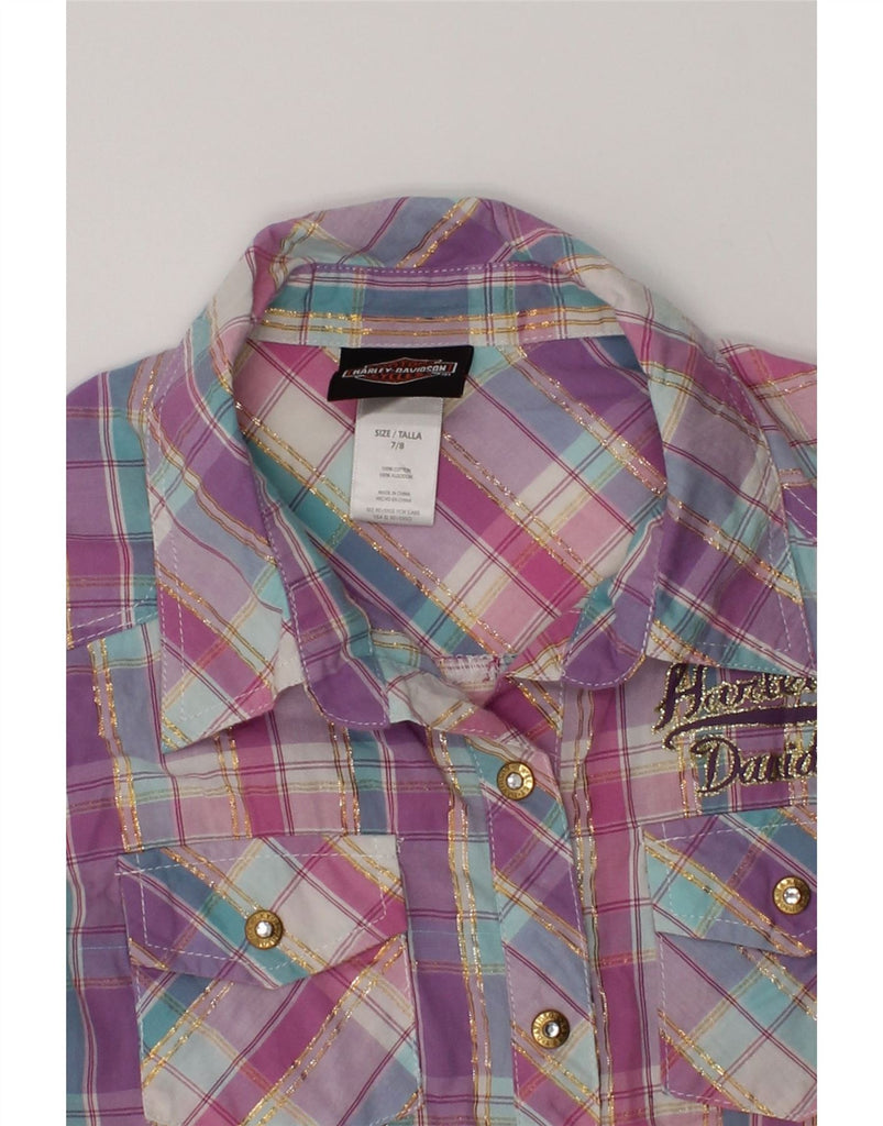 HARLEY DAVIDSON Girls Short Sleeve Shirt 7-8 Years Pink Check Cotton | Vintage Harley Davidson | Thrift | Second-Hand Harley Davidson | Used Clothing | Messina Hembry 