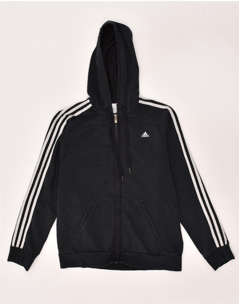 ADIDAS Womens Zip Hoodie Sweater UK 12/14 Medium Black Cotton | Vintage Adidas | Thrift | Second-Hand Adidas | Used Clothing | Messina Hembry 