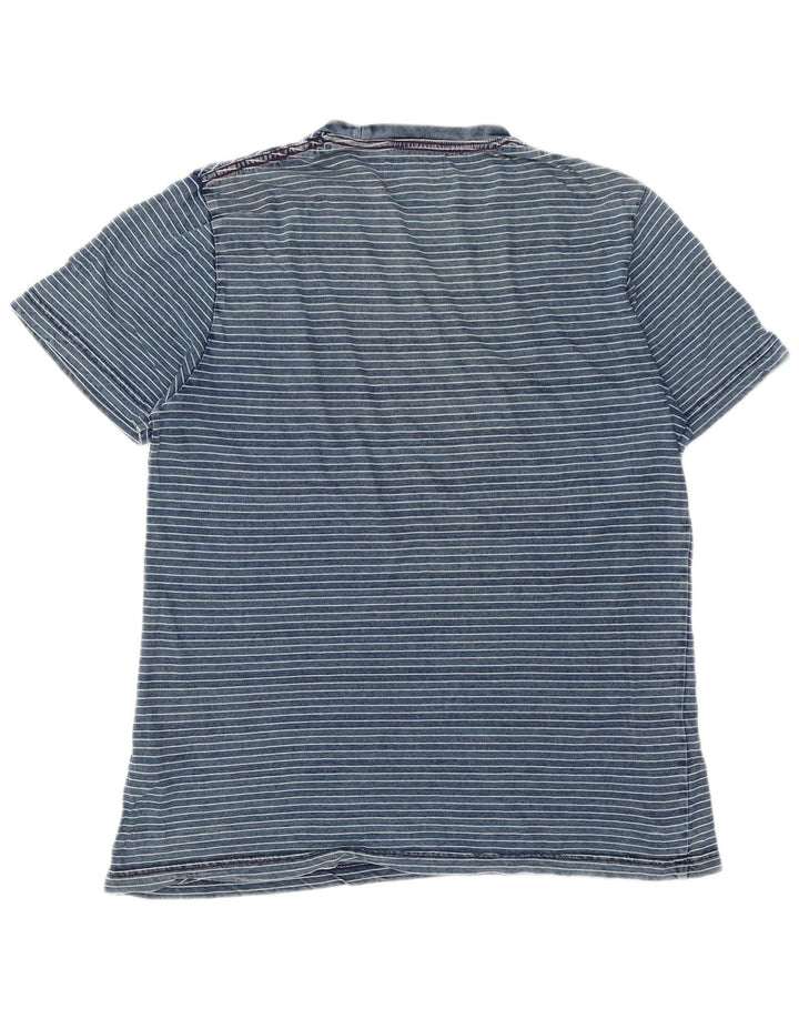 Penguin Mens T-Shirt Top Large Blue Striped Cotton