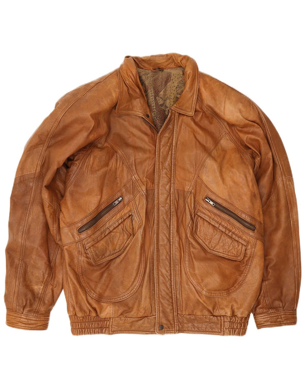 Vintage Mens Leather Jacket IT 56 2XL Brown