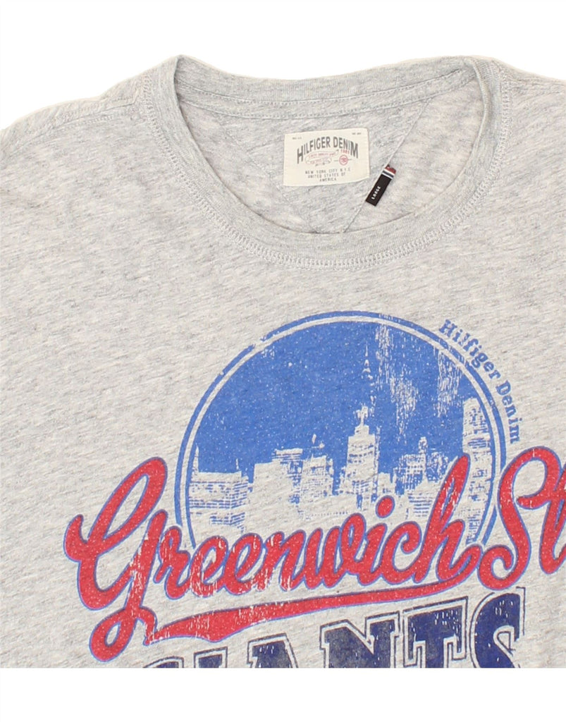 TOMMY HILFIGER Mens Graphic T-Shirt Top Large Grey Vintage Tommy Hilfiger and Second-Hand Tommy Hilfiger from Messina Hembry 