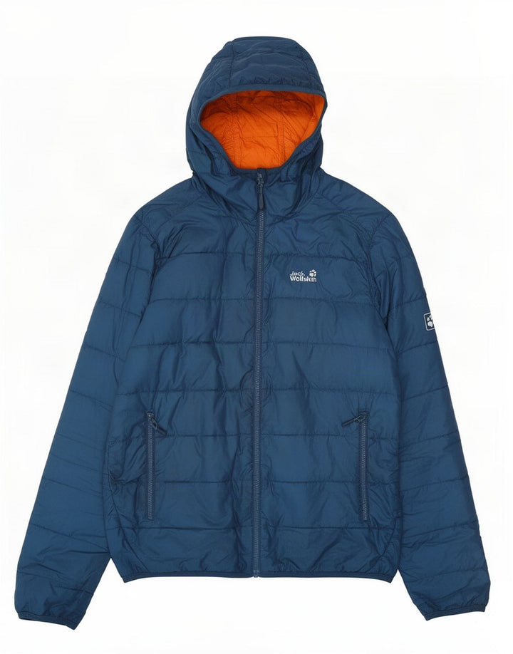 Jack Wolfskin Mens Hooded Padded Jacket UK 40/42 Medium Blue Polyester