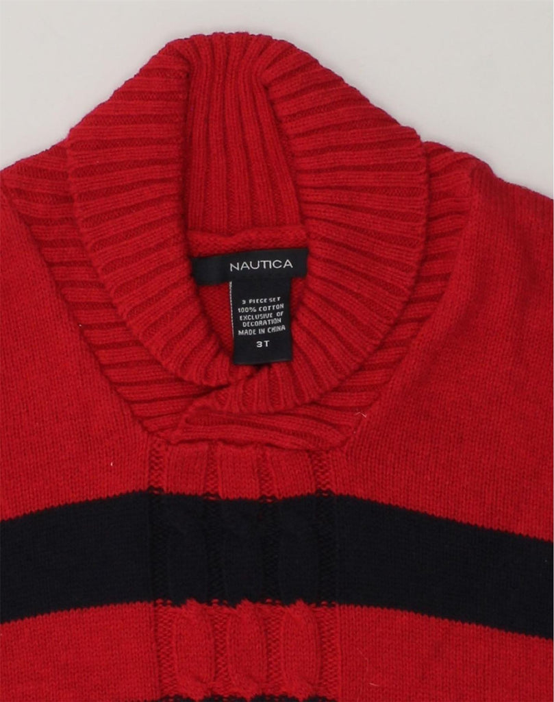 NAUTICA Boys Shawl Neck Jumper Sweater 2-3 Years Red Striped Cotton | Vintage Nautica | Thrift | Second-Hand Nautica | Used Clothing | Messina Hembry 