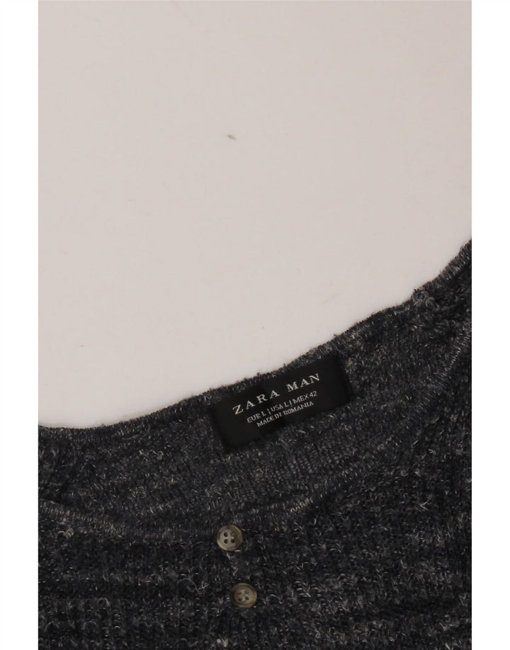 Zara Mens Crew Neck Jumper Sweater Large Navy Blue Flecked